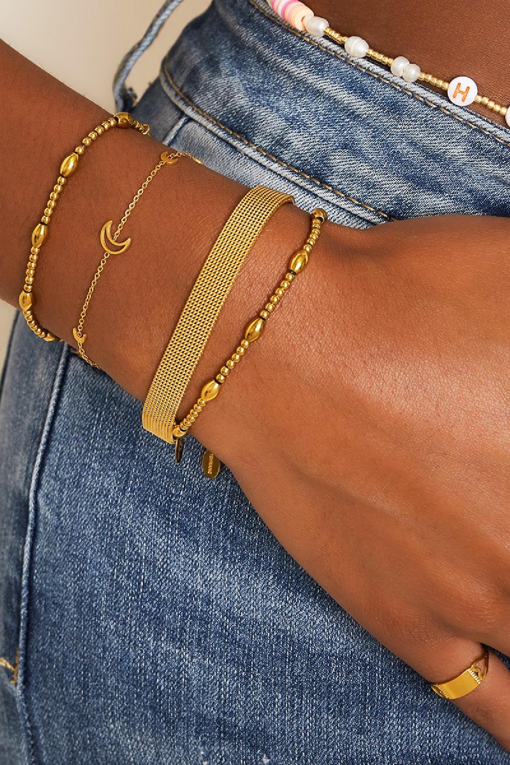 bracelet en acier inoxydable couleur or h5Image2